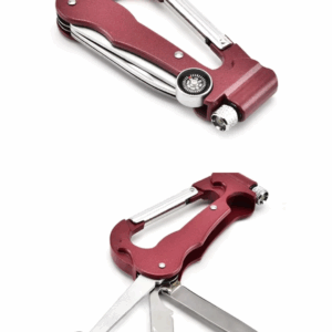 Stainless Steel Multifunctional Pocket Knife Set LED Flashlight Travel Compass with Carabiner and Bottle Opener