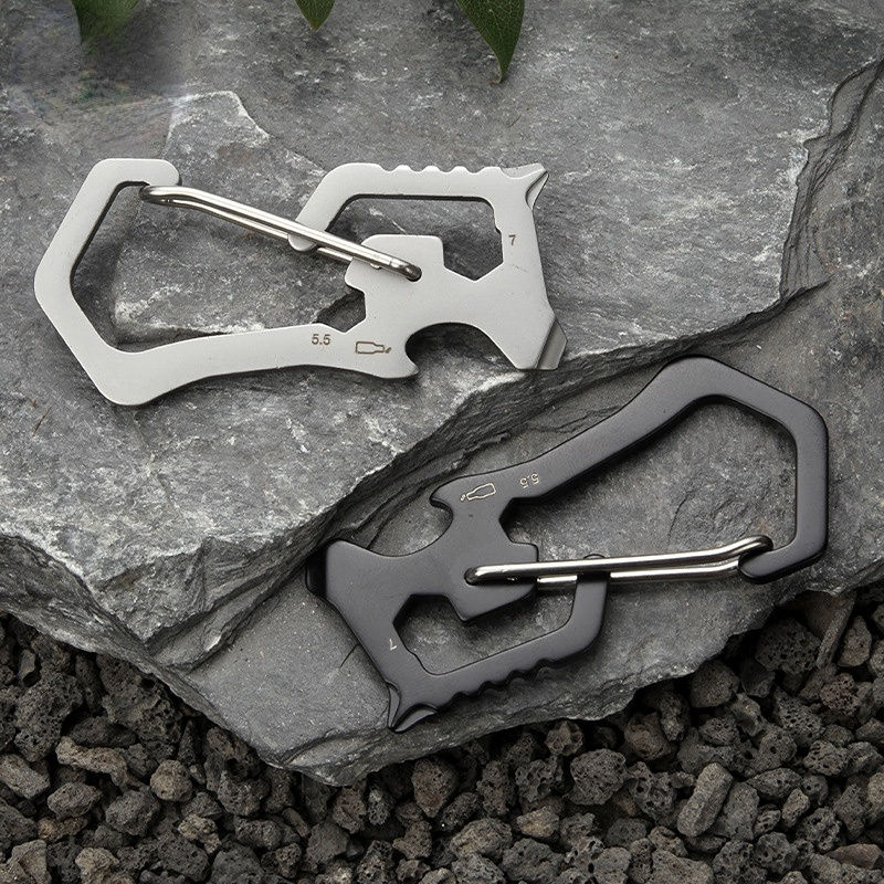 6-in-1 Multitool Carabiner 2Cr13 Stainless Steel EDC Tool portable edc tool card multi function carabiner quickdraw climbing buckle combination tool lock lifter bottle opener keychain