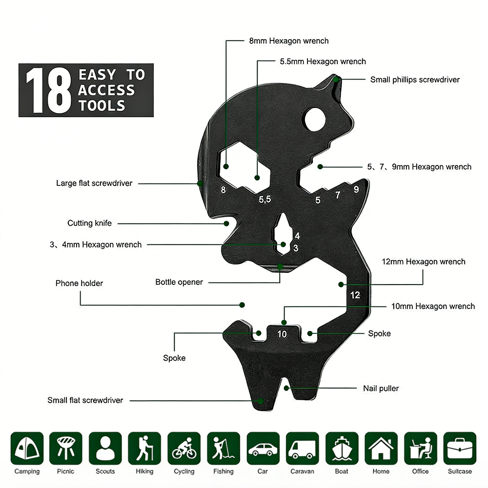 custom wrench screw ruler bottle opener portable no rust 18 in 1 skull shaped edc keychain multi tool