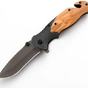 Good Quality X50 Custom Logo Olive Wood Handle Folding Titanium Coated Survival Camping Wood Pocket Knife for Outdoor Rescue