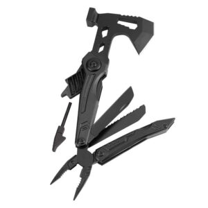 multi functional axe, small knife, scissors combination, pliers, whistle, flint tool, axe, outdoor camping, emergency, portable