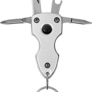 5 in 1 Key Ring Multitool with LED Flashlight Screwdriver Knife Opener for Auto Safety Outdoors Camping