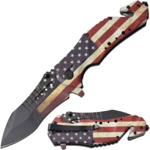 multi purpose patriotic usa american flag tactical stainless steel survival rescue camping pocket hunting folding knife