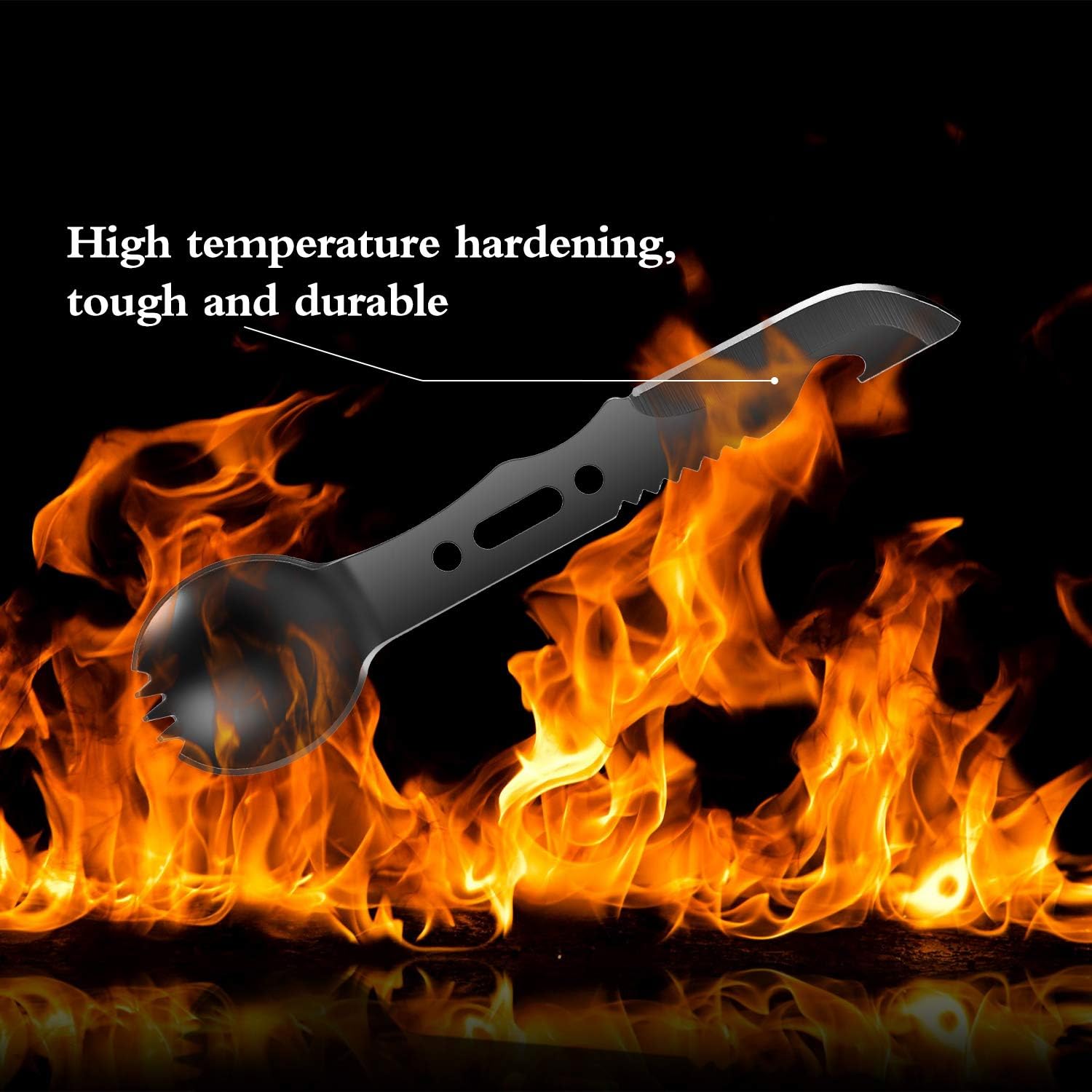 Home outdoor camping tableware mountaineering emergency tool multi functional knife fork spoon mouth cutting knife