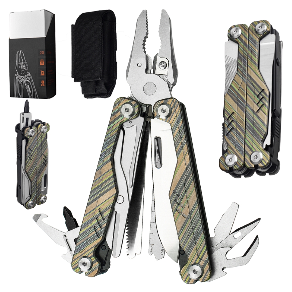 Outdoor Survival Foldable Portable Multipurpose Knife Plier: titanium alloy handle, foldable portable multifunctional tool (full set with packaging box & storage pouch)