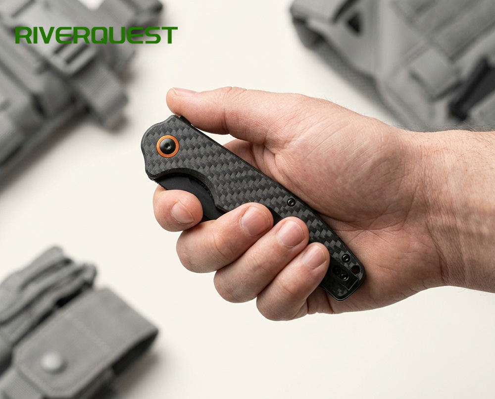 folding pocket knife 8cr stainless steel with carbon fiber handle