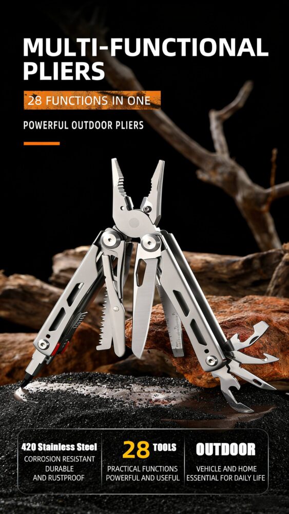 28 in 1 multitool pliers, 2cr13 stainless steel with glow in the dark feature