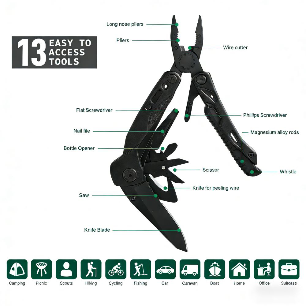 13 in 1 outdoor camping multi functional knife pliers life saving whistles & fire sticks practical screwdriver bits 13 in 1 outdoor camping multi functional knife pliers life saving whistles & fire sticks practical screwdriver bits