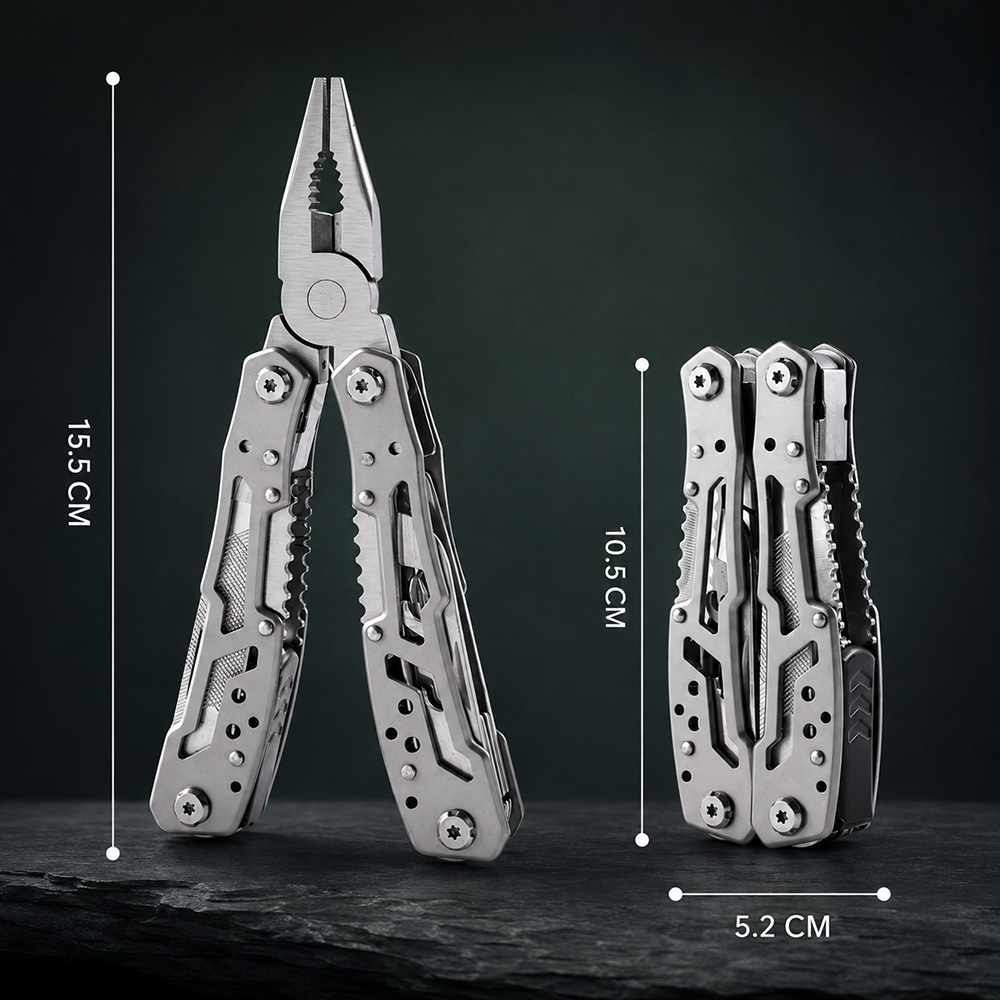 mini emergency edc stainless steel folding multitool Stainless steel folding multitool dimensions in open and closed positions