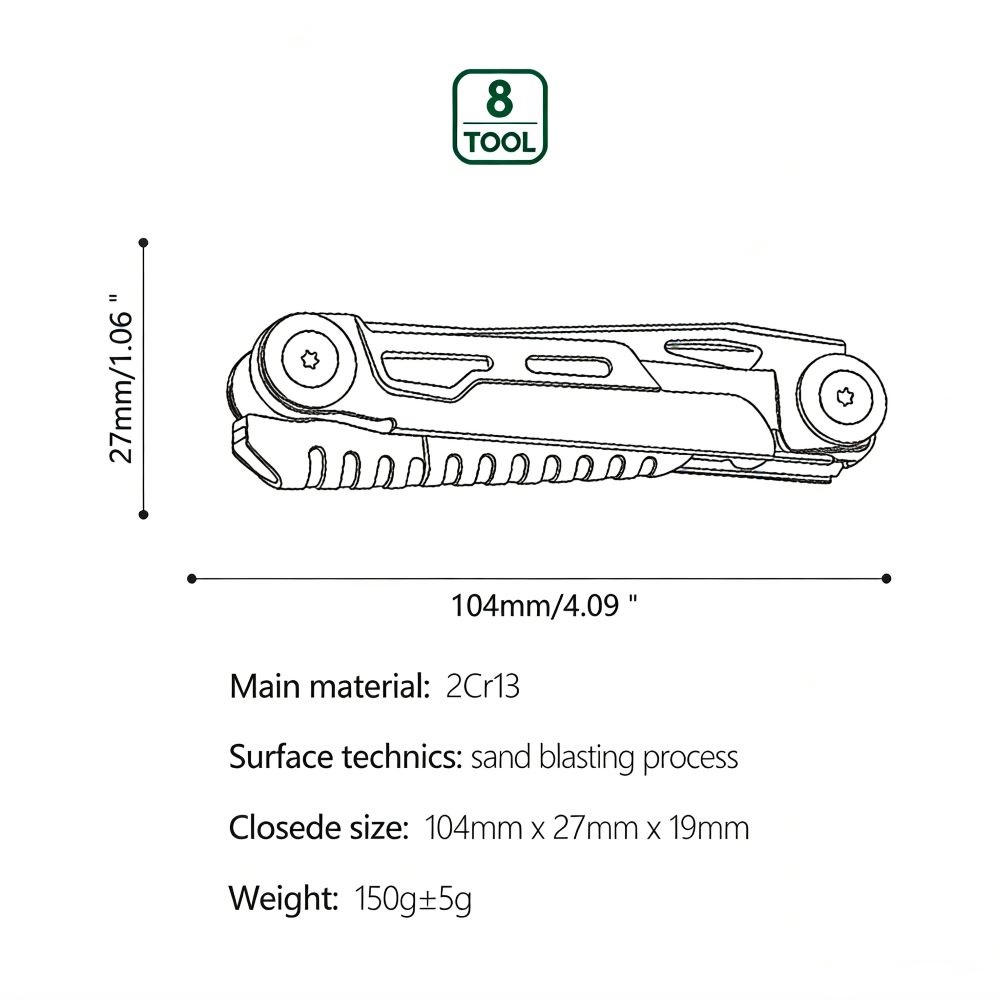 8 in 1 compact multitool for camping, hiking & emergency 8 in 1 compact multitool for camping, hiking & emergency